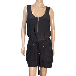 Michael Kors Black Sleeveless Zip-Front Mini Dress with Tie Waist